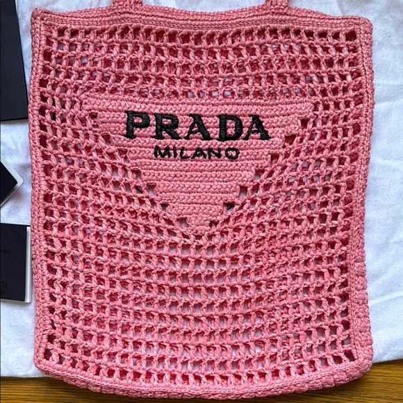 Prada Pink Crochet raffia petal Tote Bag - Picture 2 of 8